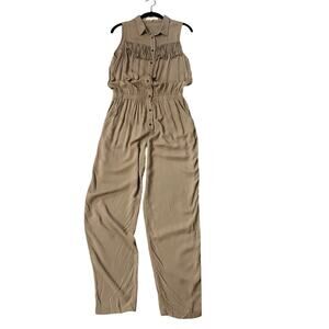 Blush Noir Fringe Jumpsuit Women’s Medium Brown Sleeveless Button Front